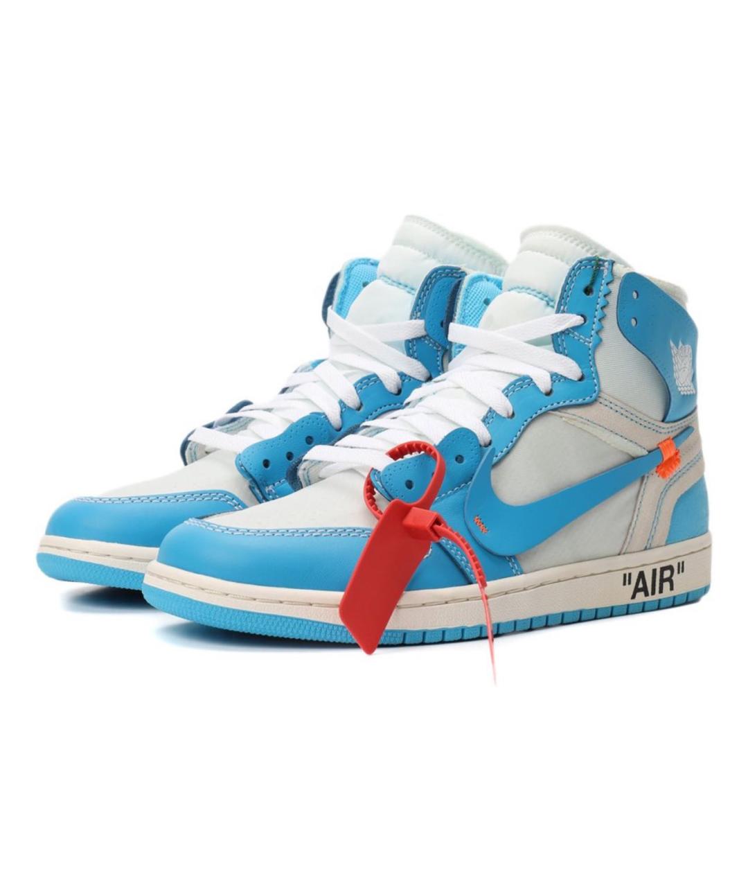 NIKE X OFF-WHITE Голубые кожаные высокие кроссовки / кеды, фото 2