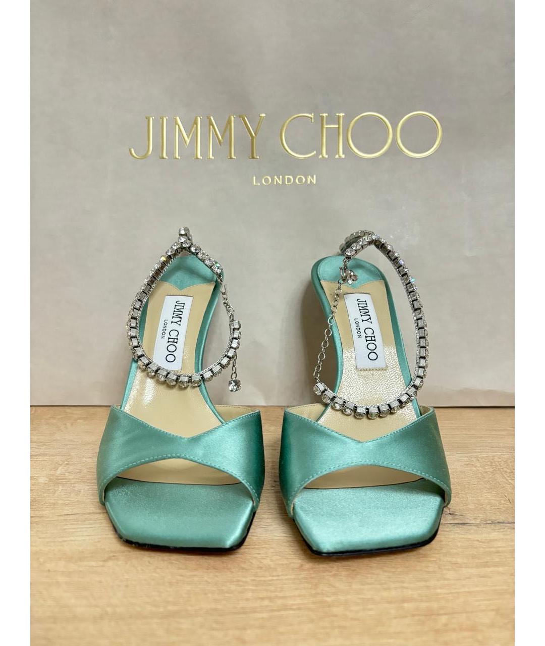 JIMMY CHOO Бирюзовые текстильные босоножки, фото 2