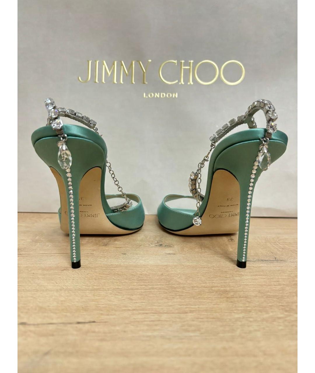 JIMMY CHOO Бирюзовые текстильные босоножки, фото 4