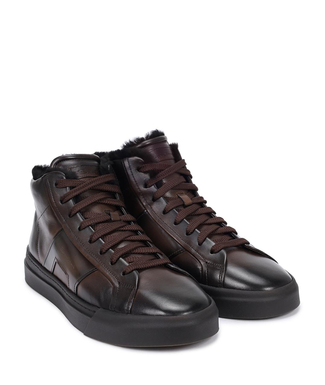 SANTONI Коричневые высокие кроссовки / кеды, фото 2