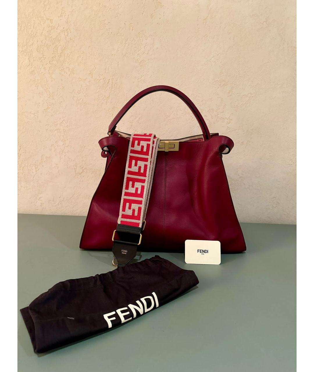 FENDI Бордовая кожаная сумка тоут, фото 5