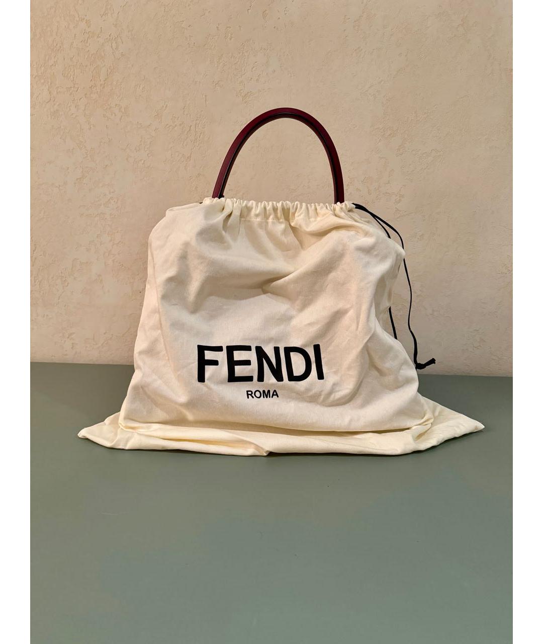 FENDI Бордовая кожаная сумка тоут, фото 8