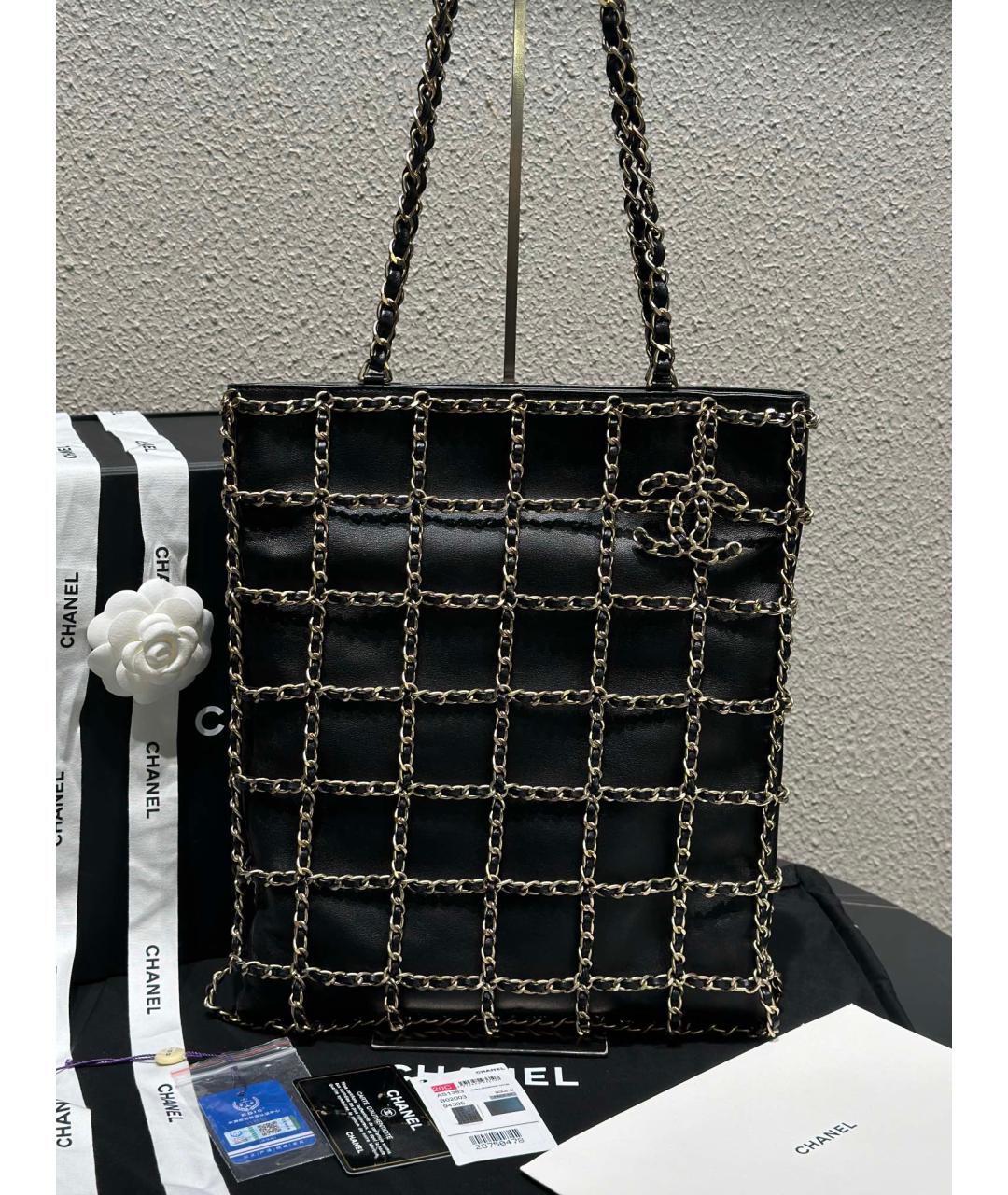 CHANEL Черная кожаная сумка тоут, фото 10