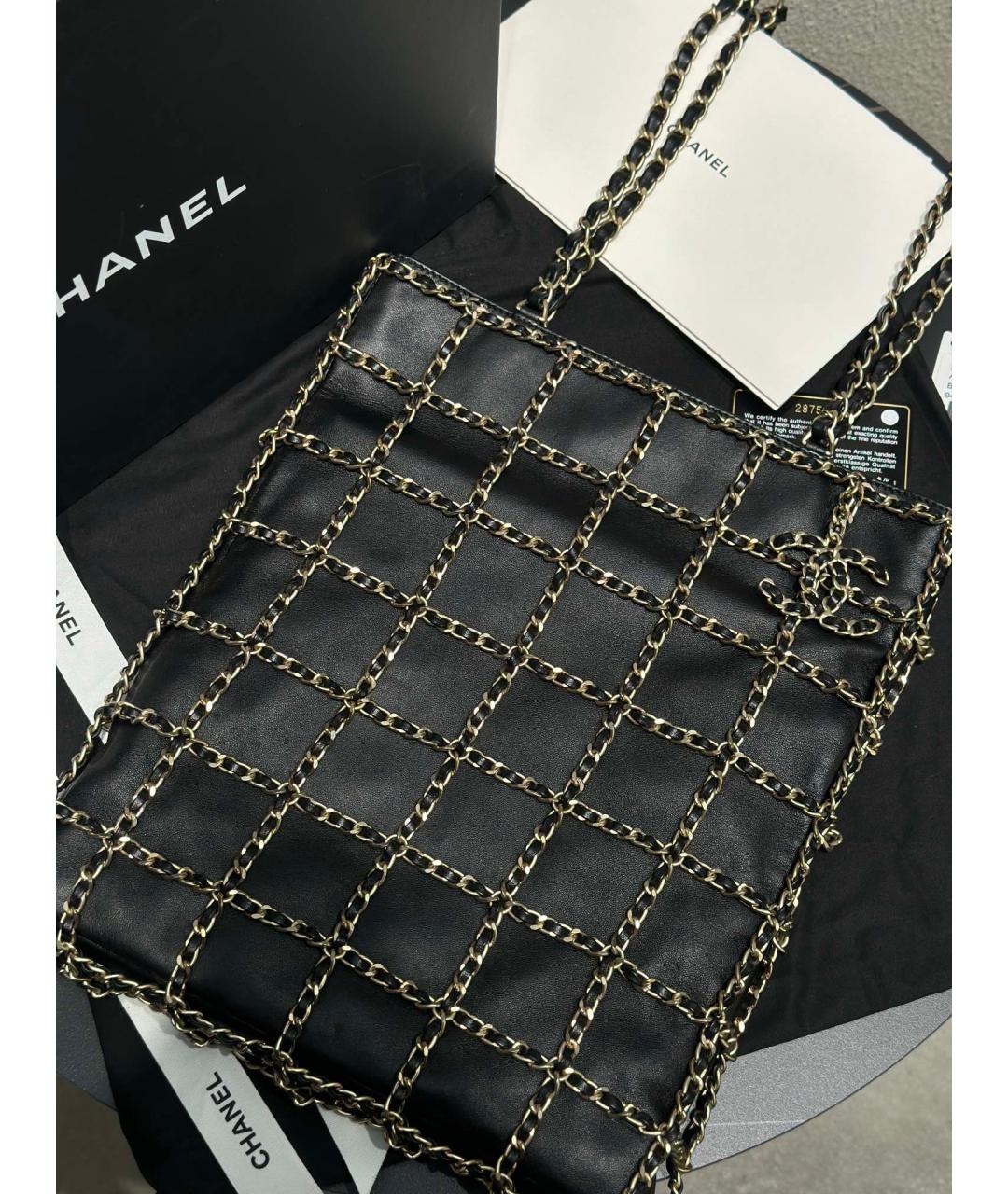 CHANEL Черная кожаная сумка тоут, фото 6