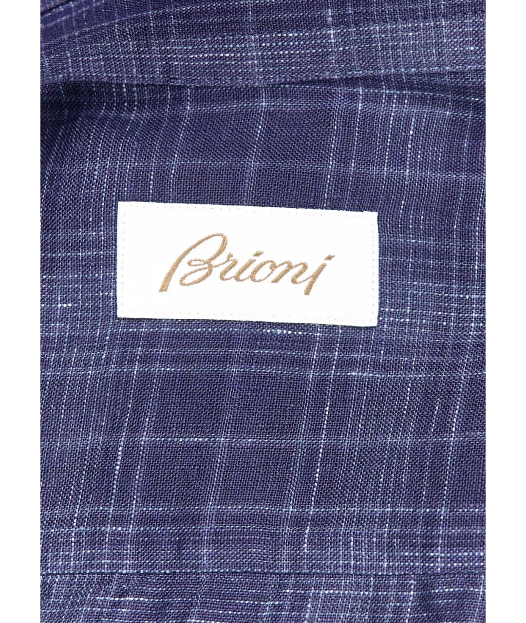 BRIONI Темно-синяя льняная кэжуал рубашка, фото 3