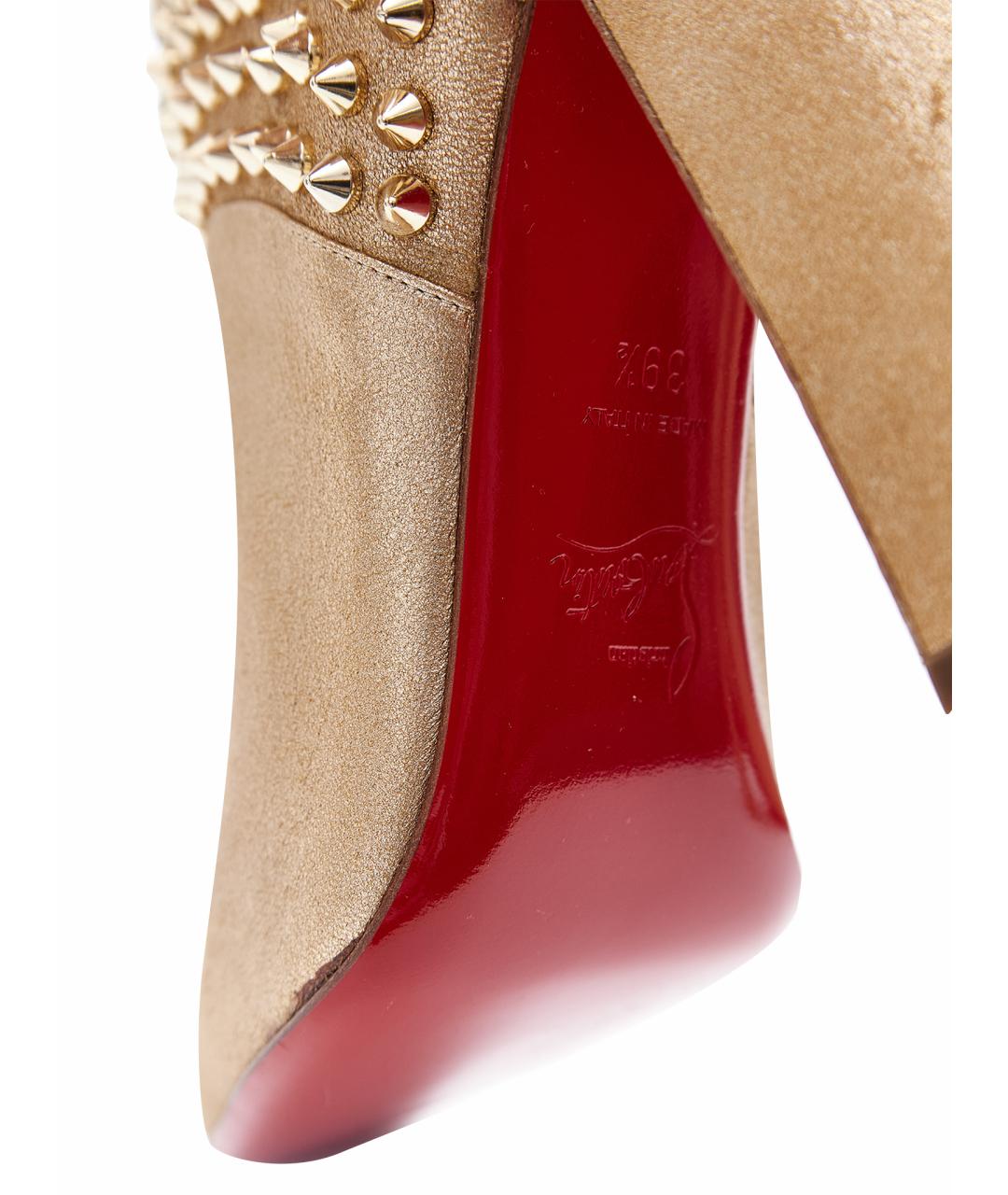 CHRISTIAN LOUBOUTIN Золотые кожаные ботильоны, фото 5