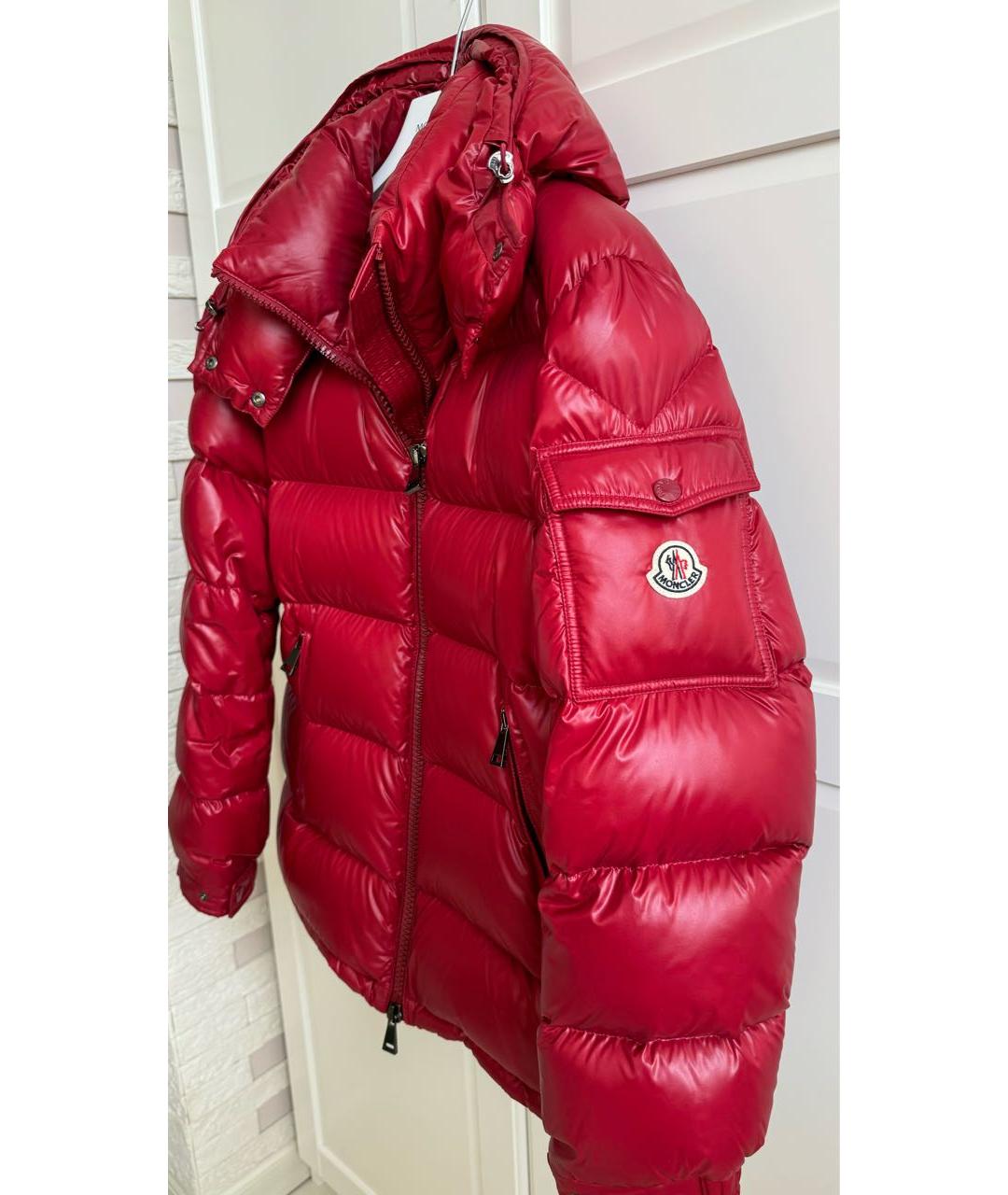 MONCLER Красный полиамидовый пуховик, фото 3