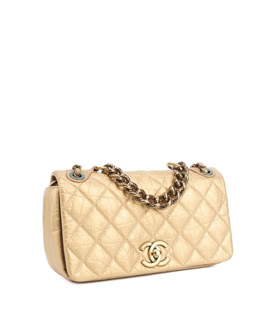 CHANEL Золотая кожаная сумка через плечо, фото 2