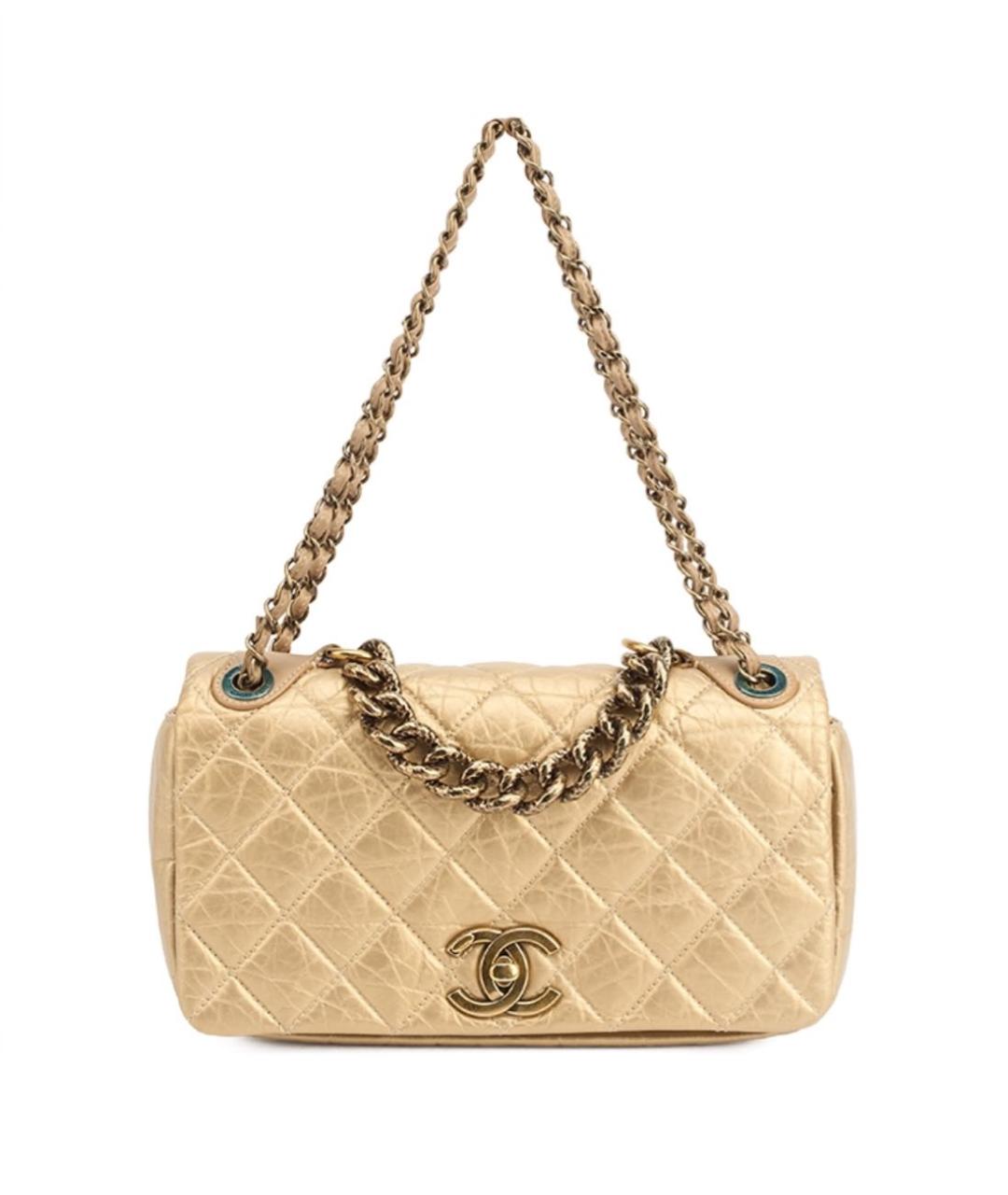 CHANEL Золотая кожаная сумка через плечо, фото 5