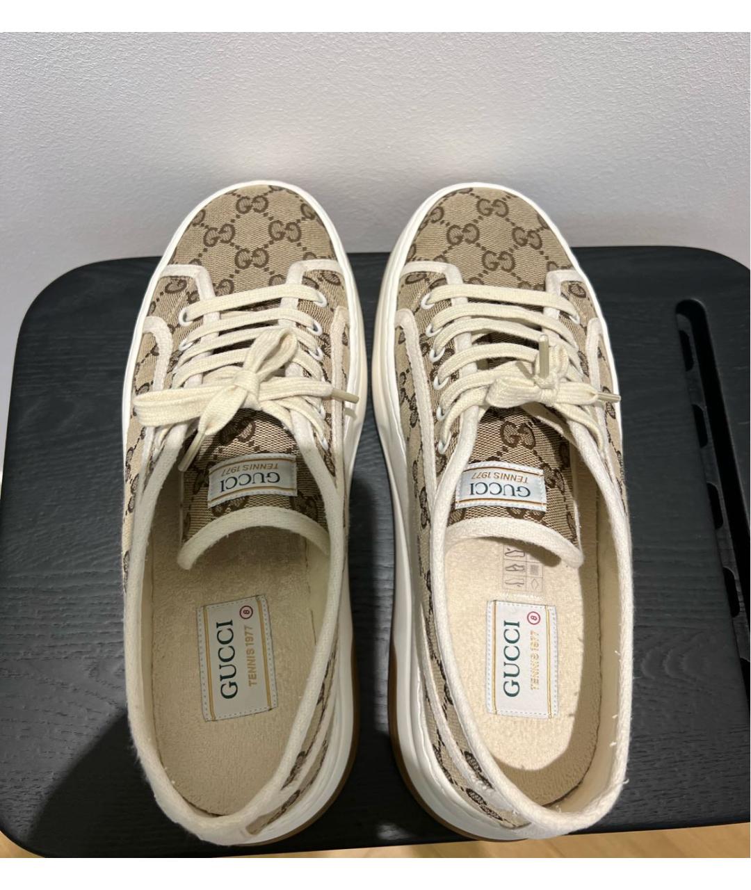 GUCCI Бежевые текстильные низкие кроссовки / кеды, фото 3