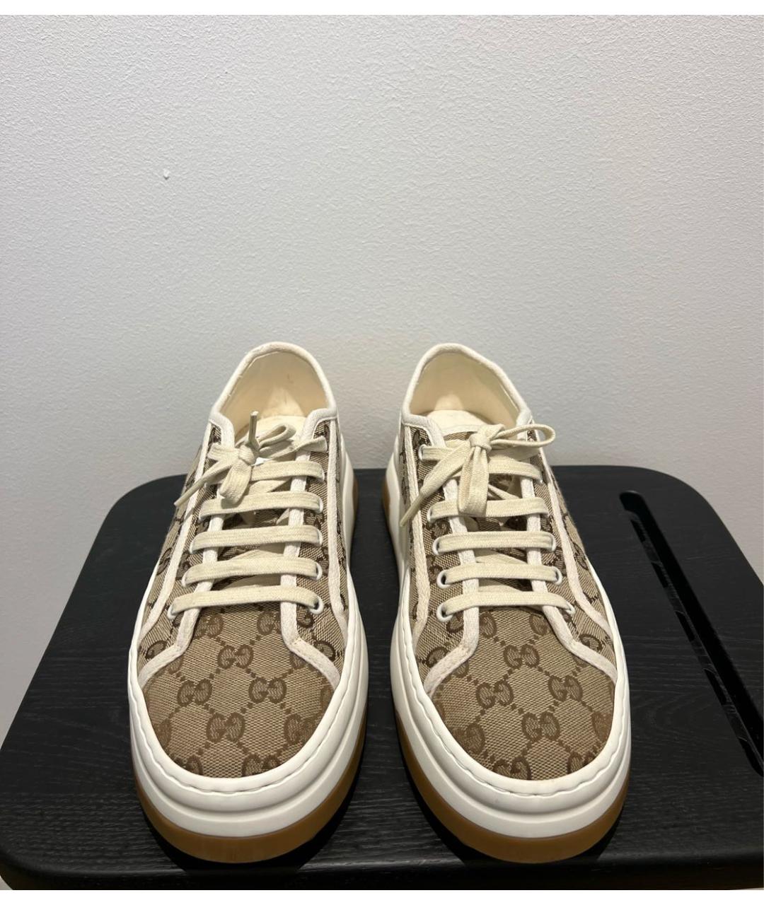 GUCCI Бежевые текстильные низкие кроссовки / кеды, фото 2