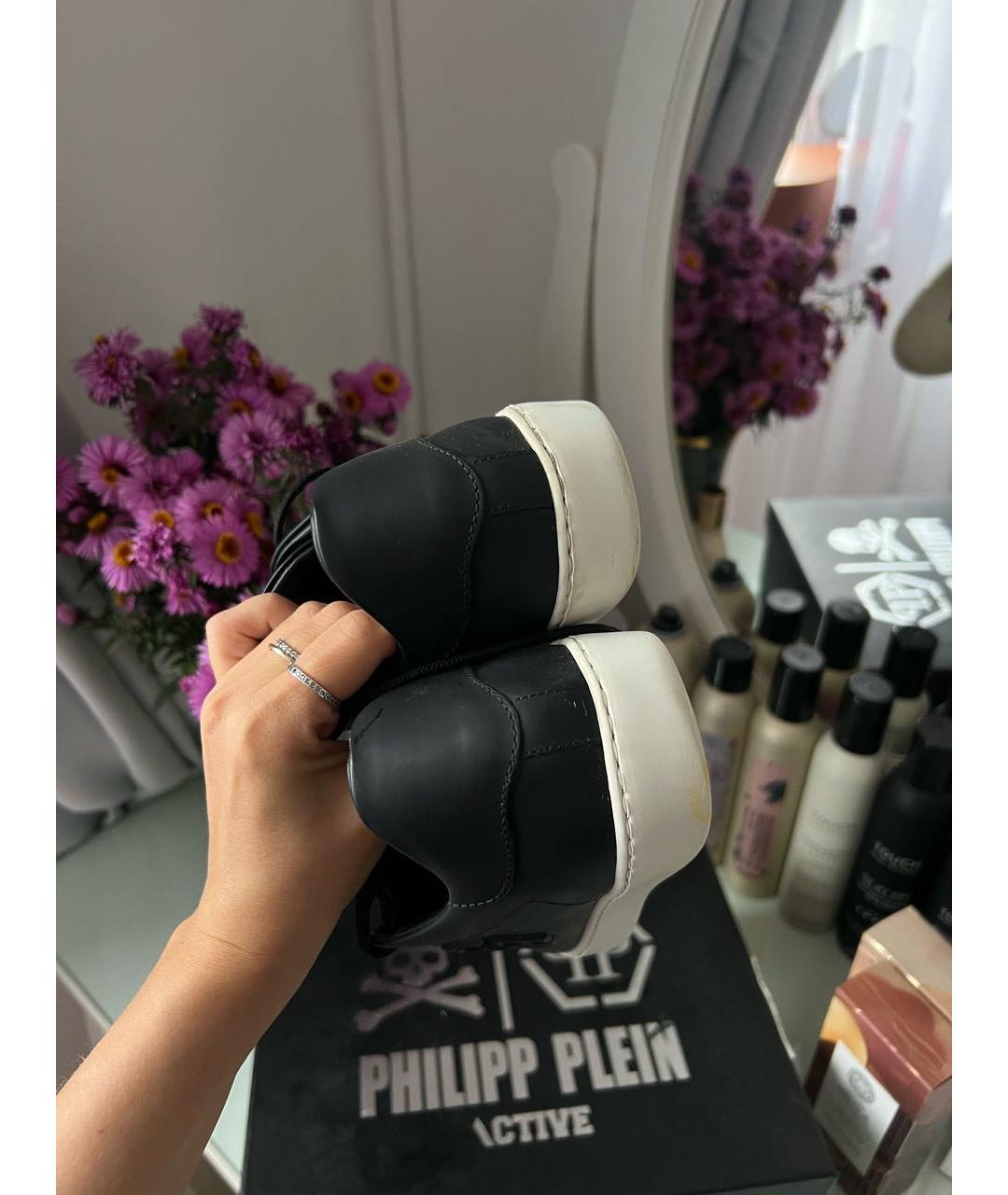 PHILIPP PLEIN Черные кожаные кеды, фото 4