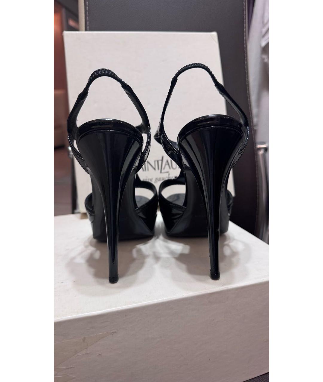 SAINT LAURENT Черные босоножки из лакированной кожи, фото 4