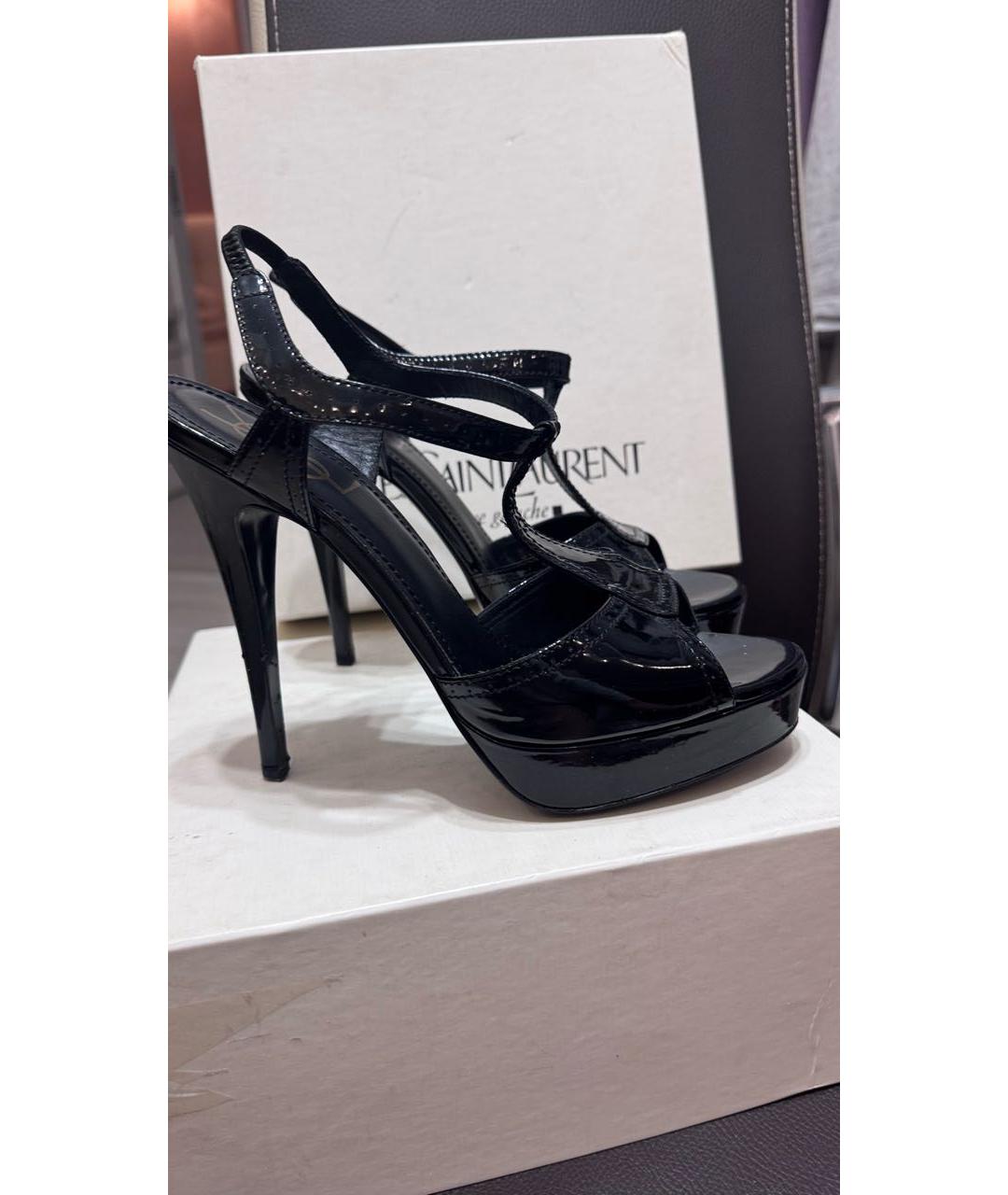 SAINT LAURENT Черные босоножки из лакированной кожи, фото 9