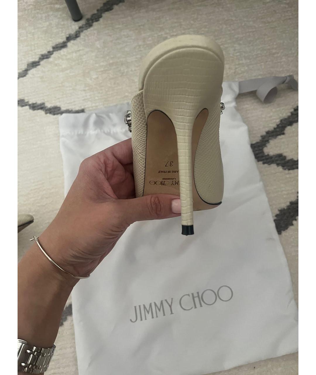 JIMMY CHOO Бежевые кожаные мюли, фото 4