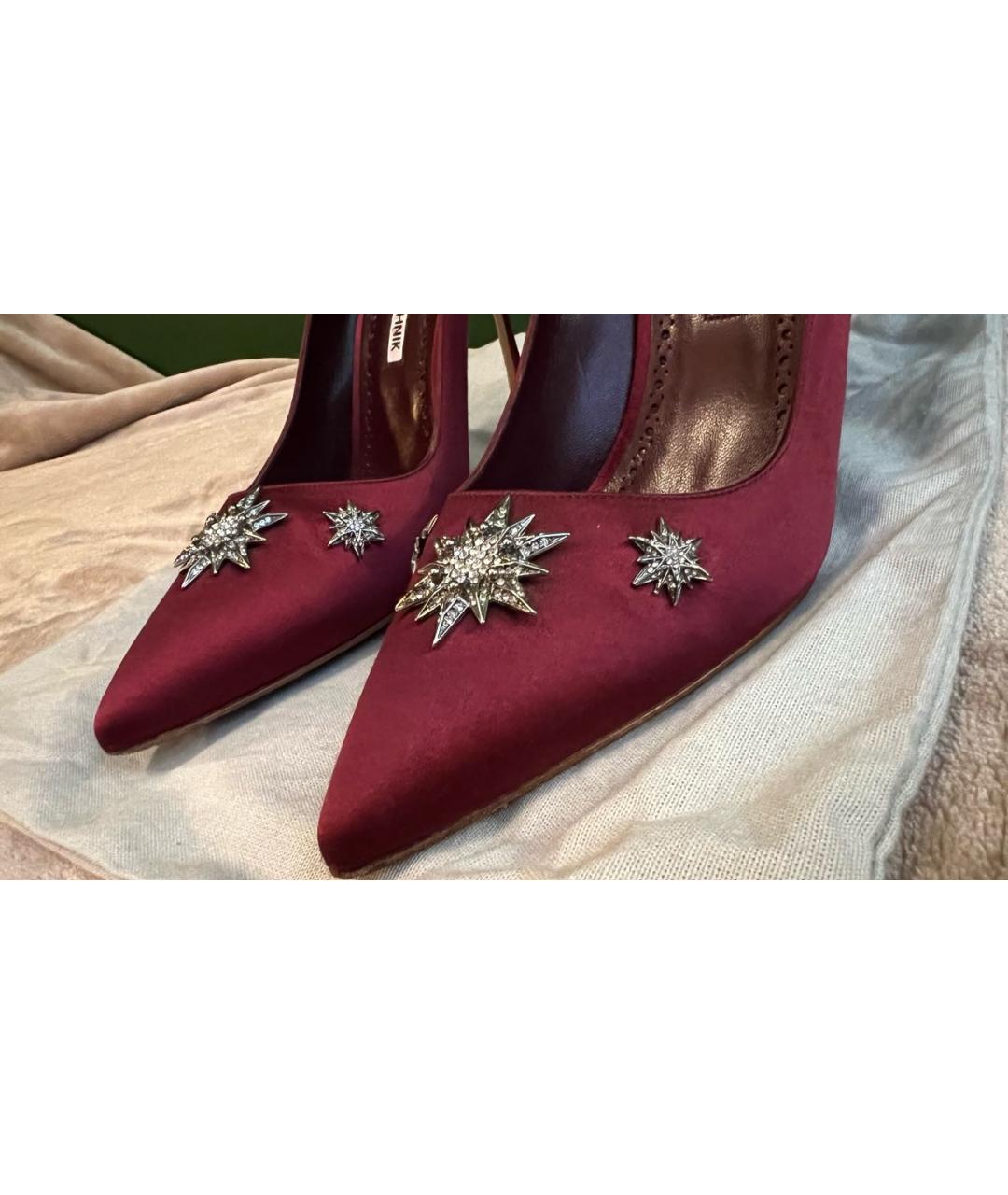 MANOLO BLAHNIK Бордовые текстильные туфли, фото 5