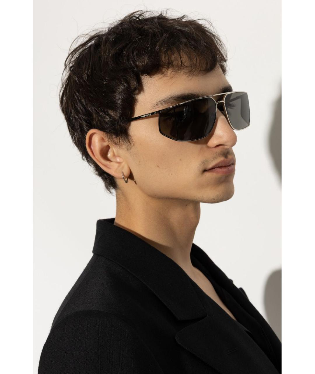 SAINT LAURENT Серебряные металлические солнцезащитные очки, фото 4