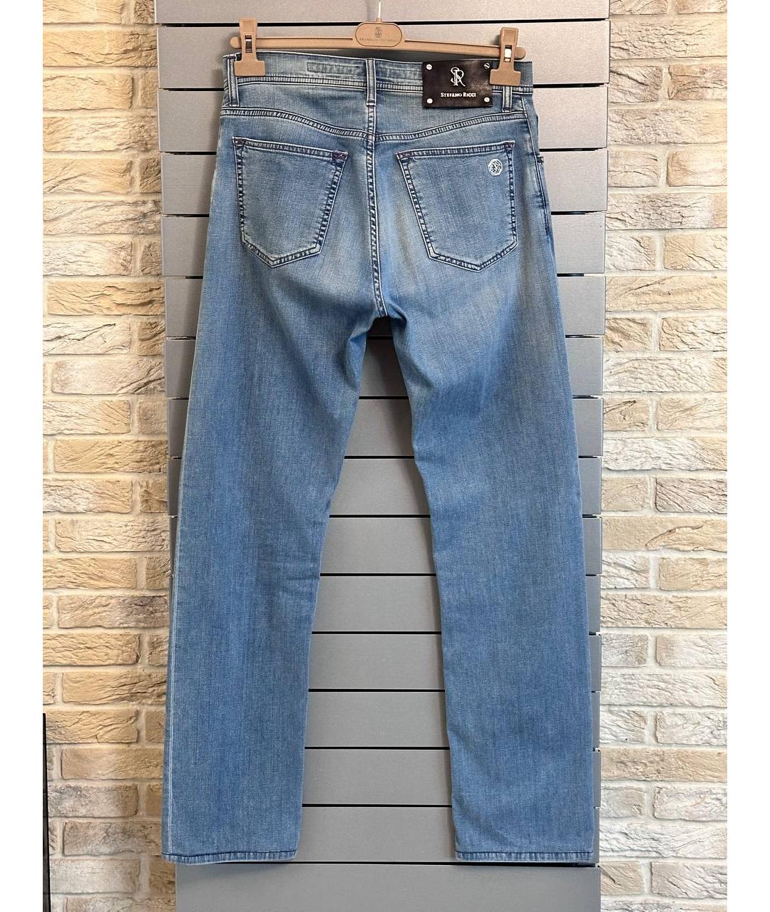 STEFANO RICCI Голубые хлопко-эластановые прямые джинсы, фото 3