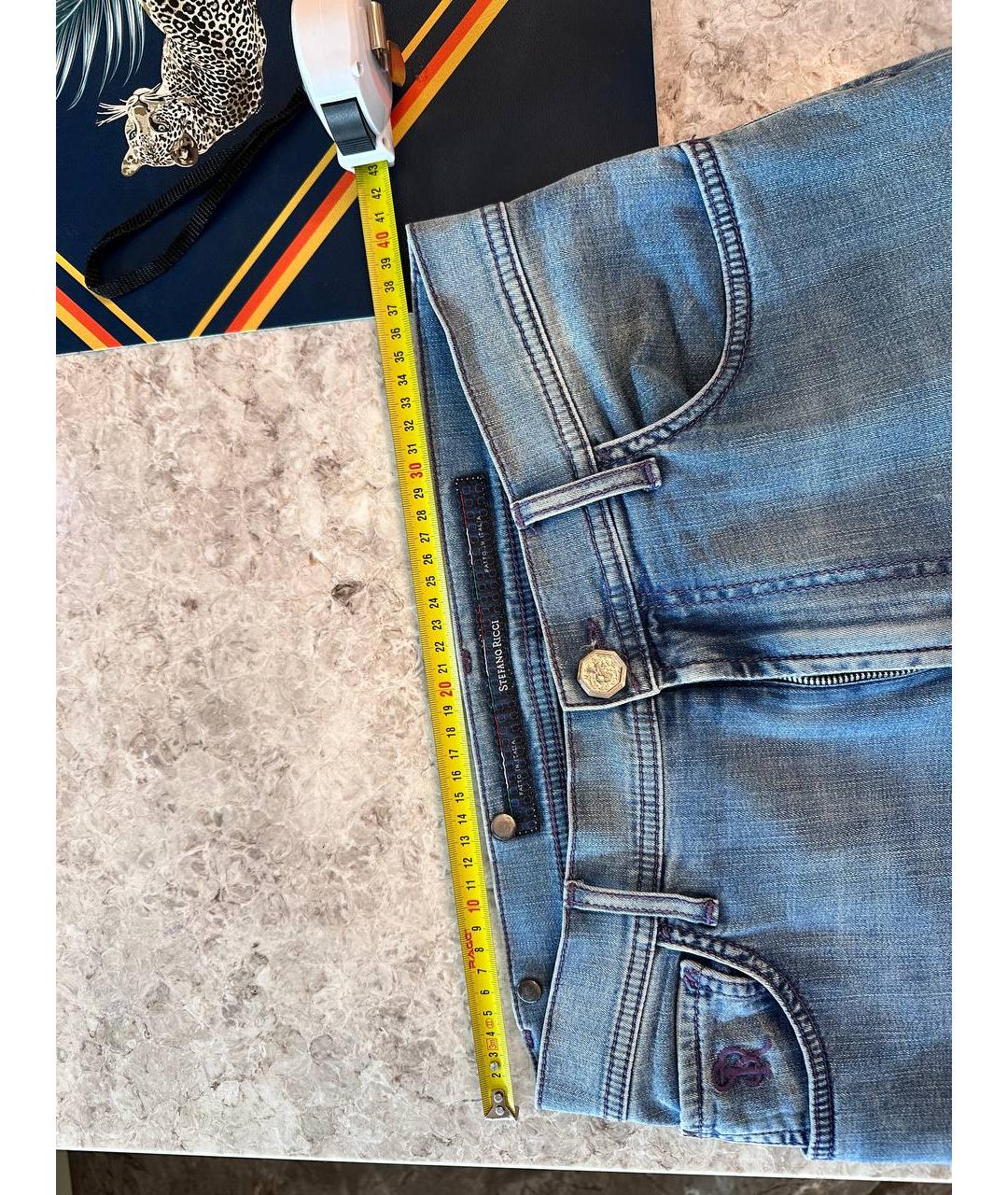 STEFANO RICCI Голубые хлопко-эластановые прямые джинсы, фото 2