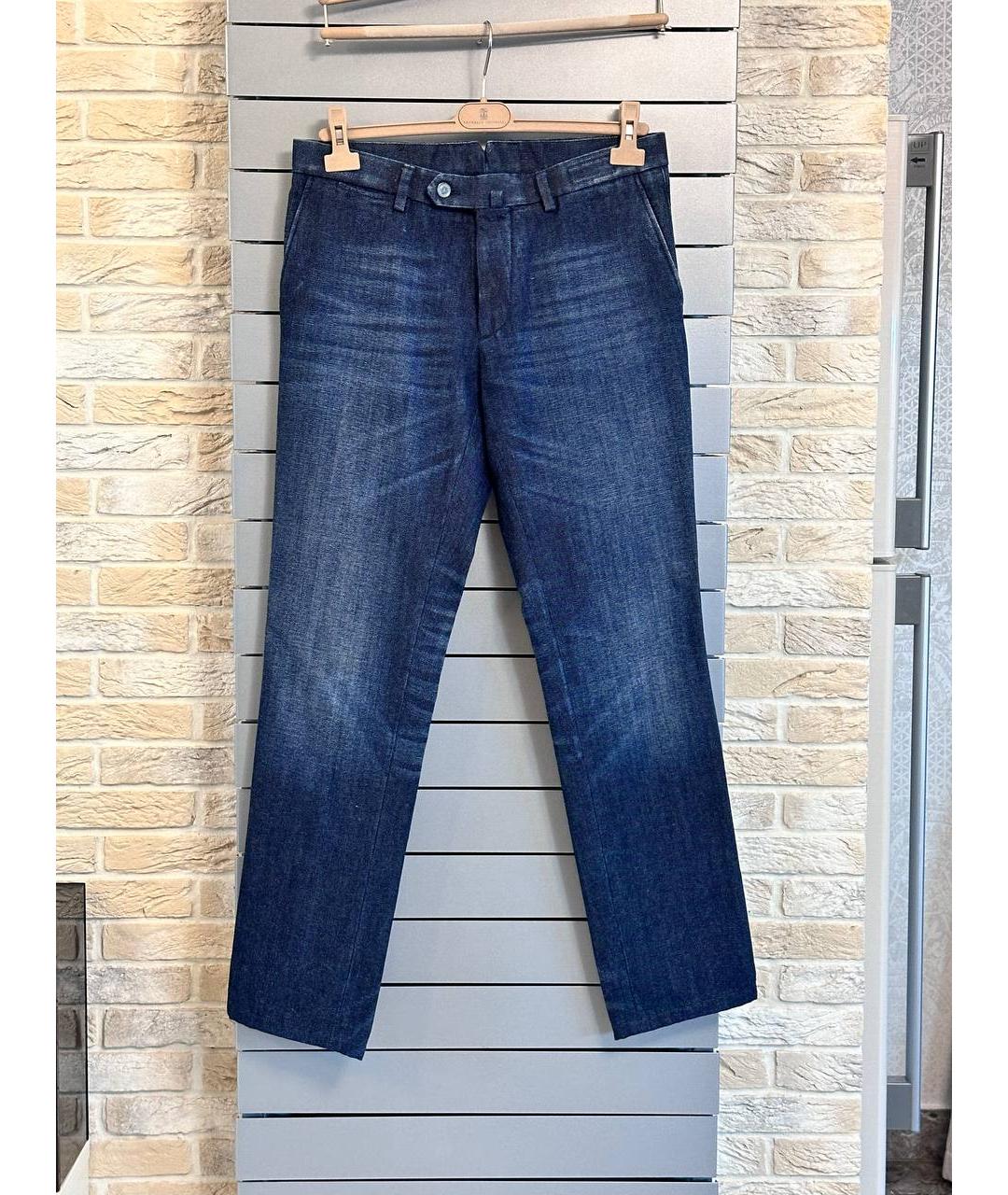 STILE LATINO Темно-синие хлопко-леновые прямые джинсы, фото 1