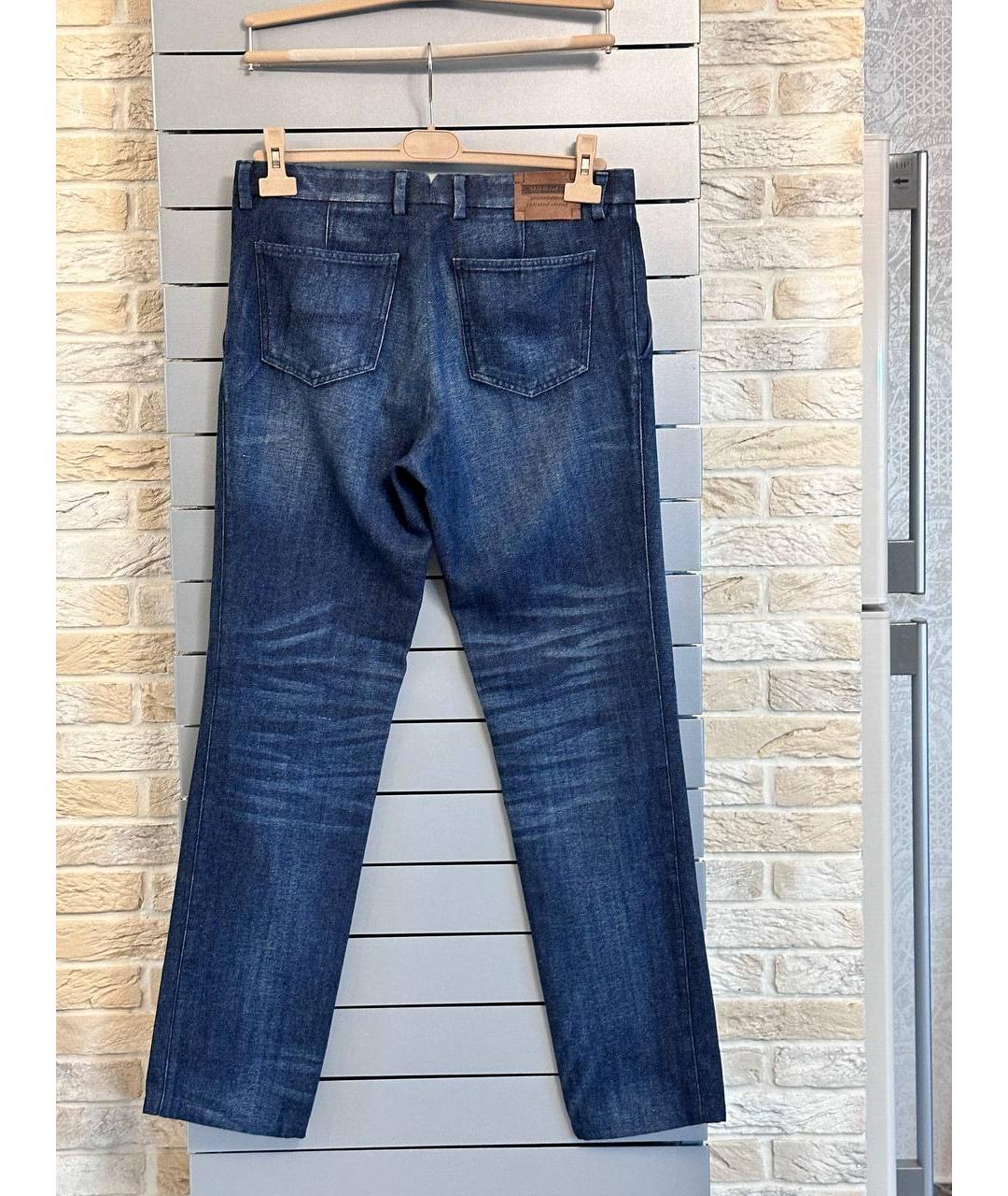 STILE LATINO Темно-синие хлопко-леновые прямые джинсы, фото 2