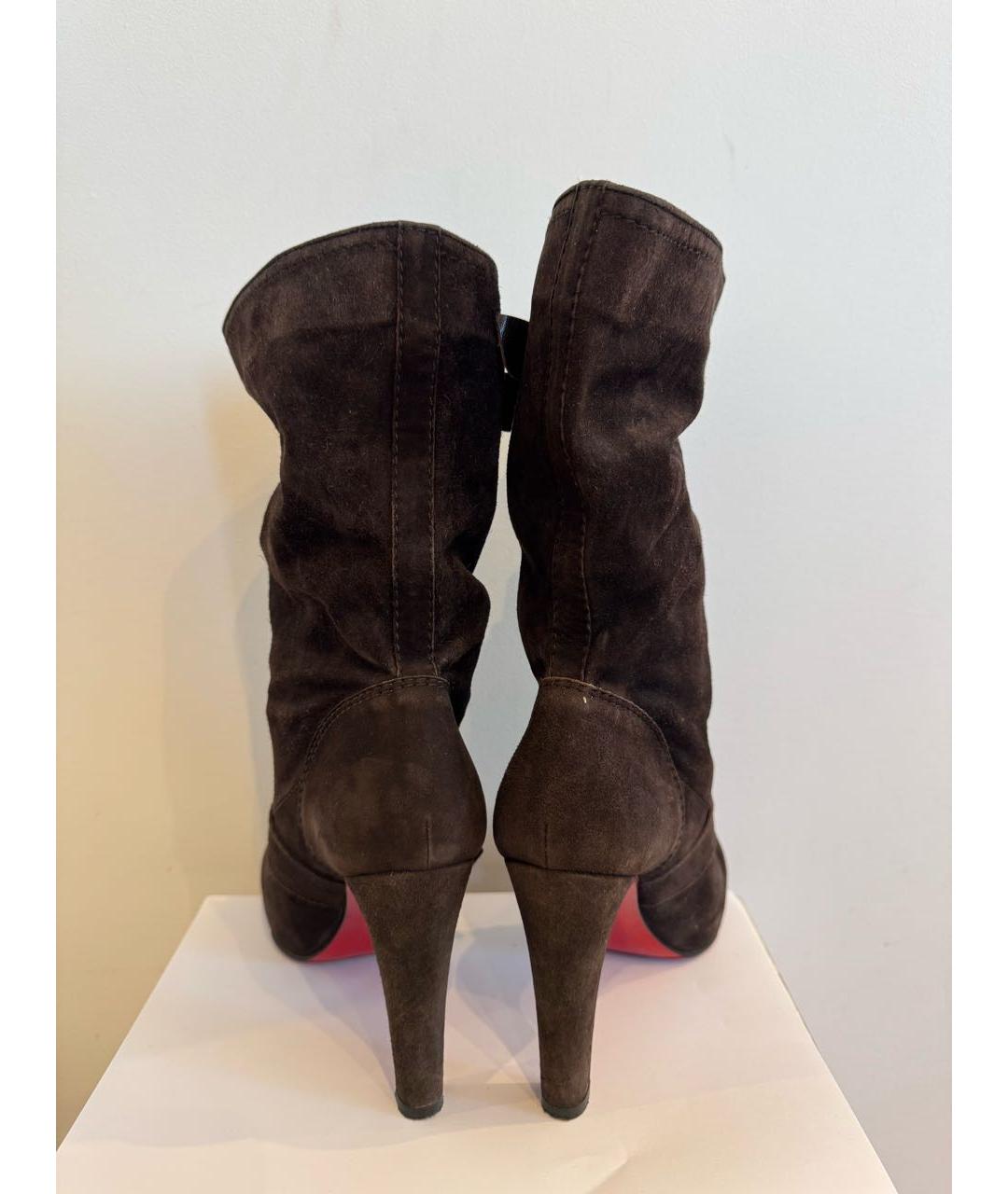 CHRISTIAN LOUBOUTIN Коричневые замшевые полусапоги, фото 6