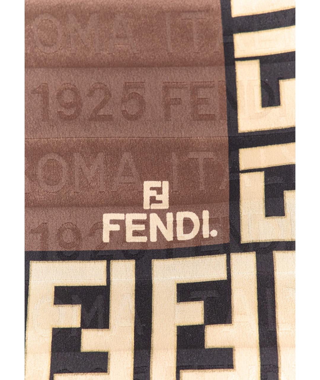 FENDI Коричневый шелковый платок, фото 2