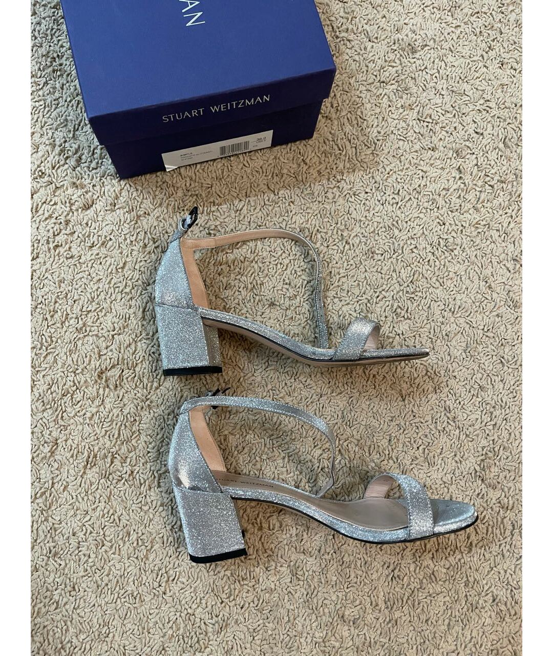 STUART WEITZMAN Серебряные кожаные босоножки, фото 5