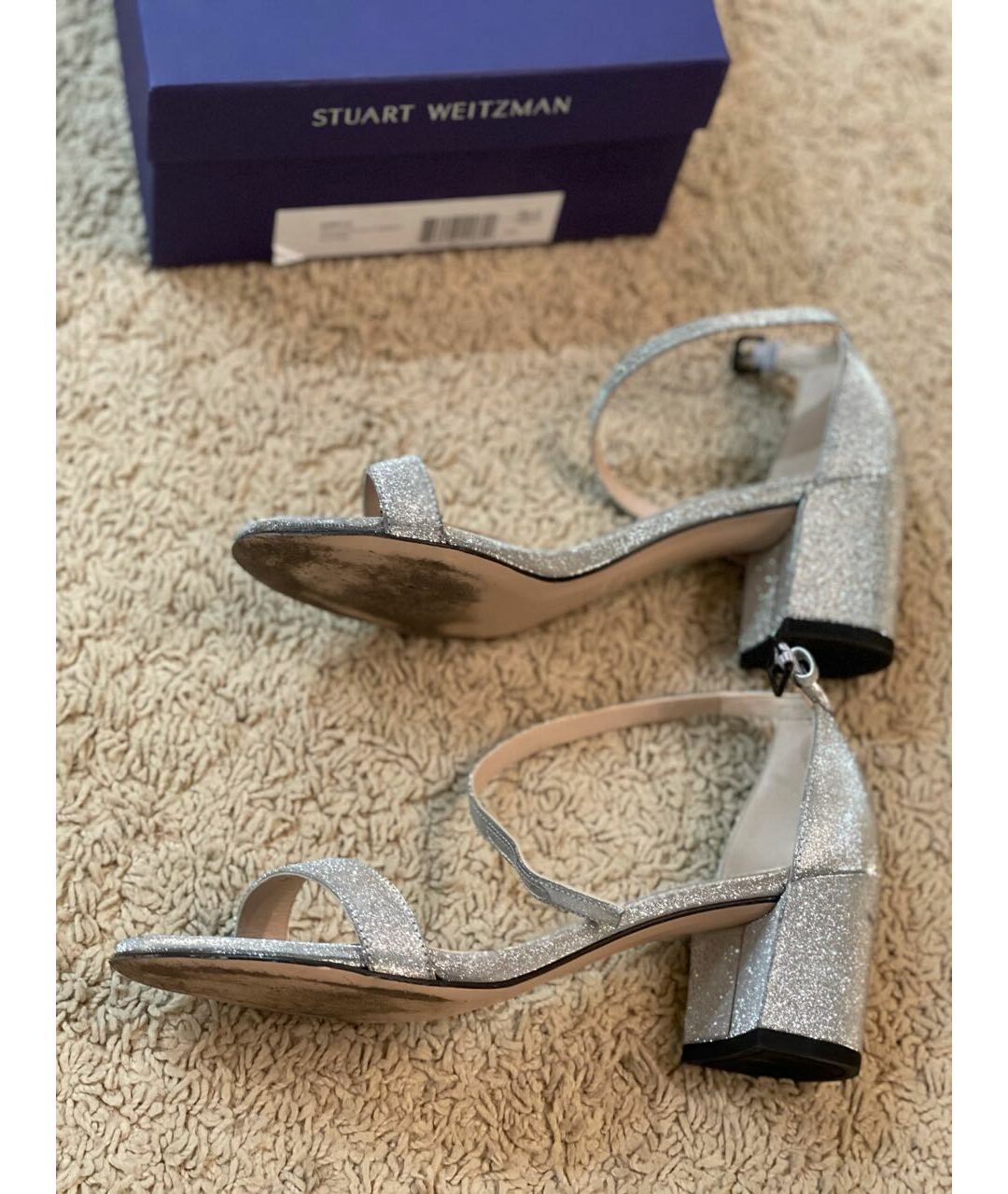 STUART WEITZMAN Серебряные кожаные босоножки, фото 4
