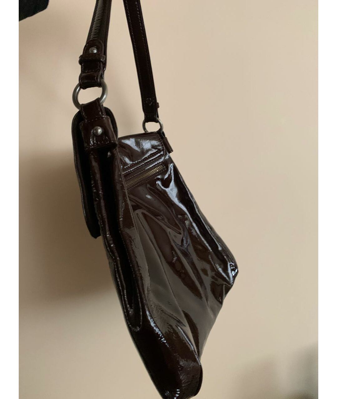 MAX MARA Бордовая сумка тоут из лакированной кожи, фото 5