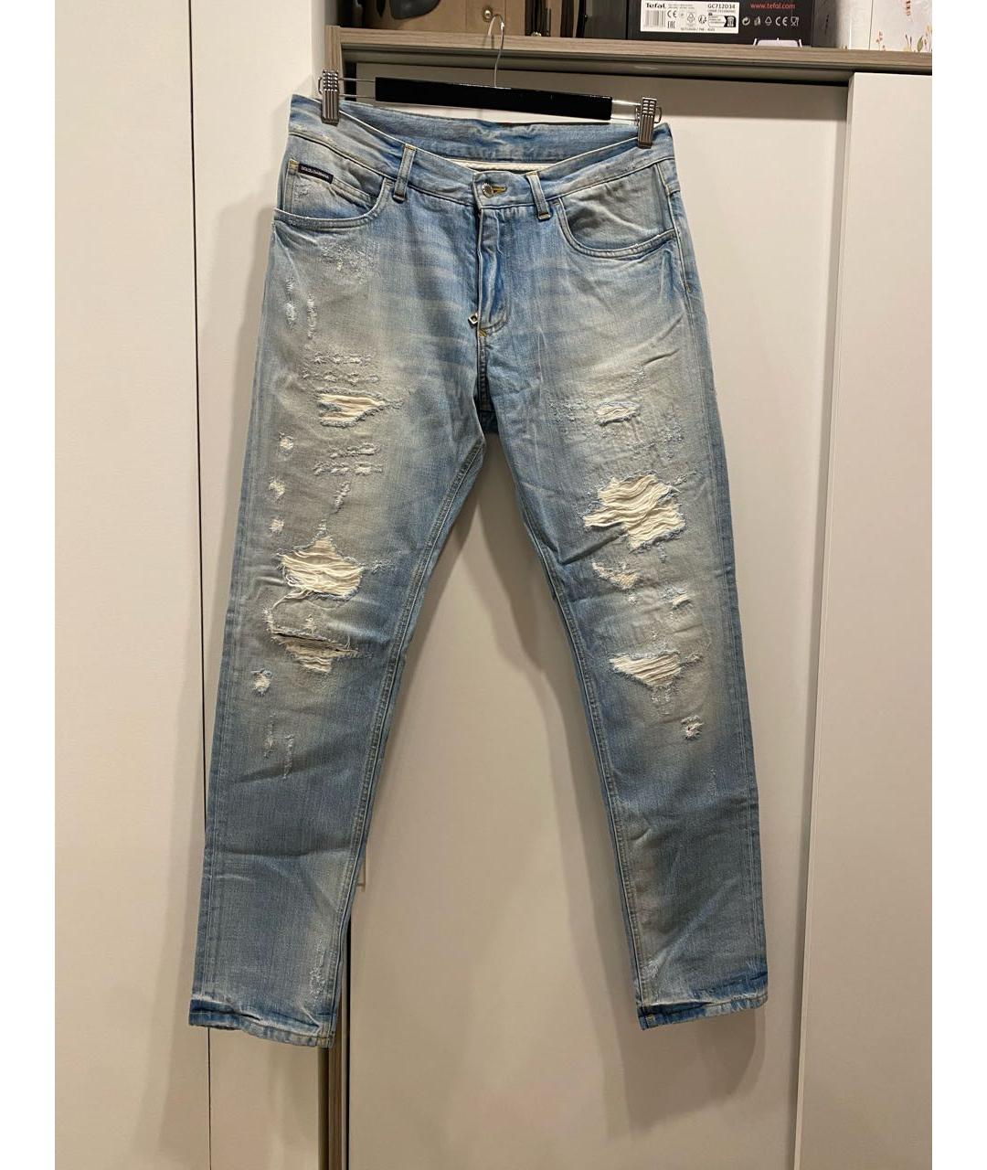 DOLCE&GABBANA Голубые хлопковые прямые джинсы, фото 9