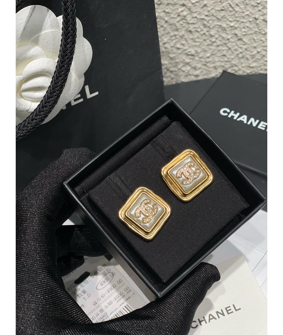 CHANEL Золотые латунные серьги, фото 3