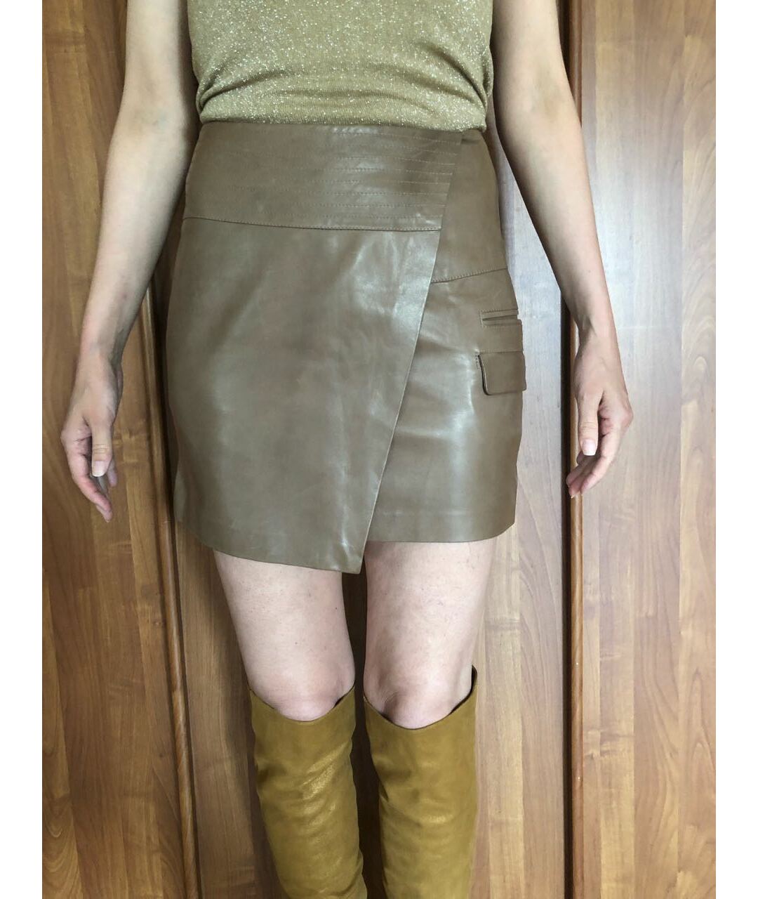 BRUNELLO CUCINELLI Коричневая кожаная юбка мини, фото 7