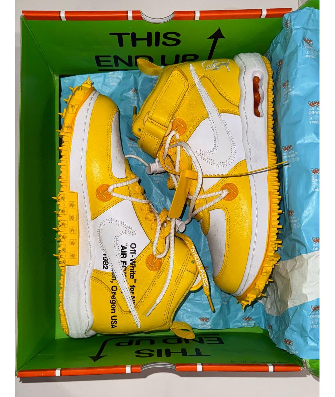 NIKE X OFF-WHITE Желтые кожаные высокие кроссовки / кеды, фото 7