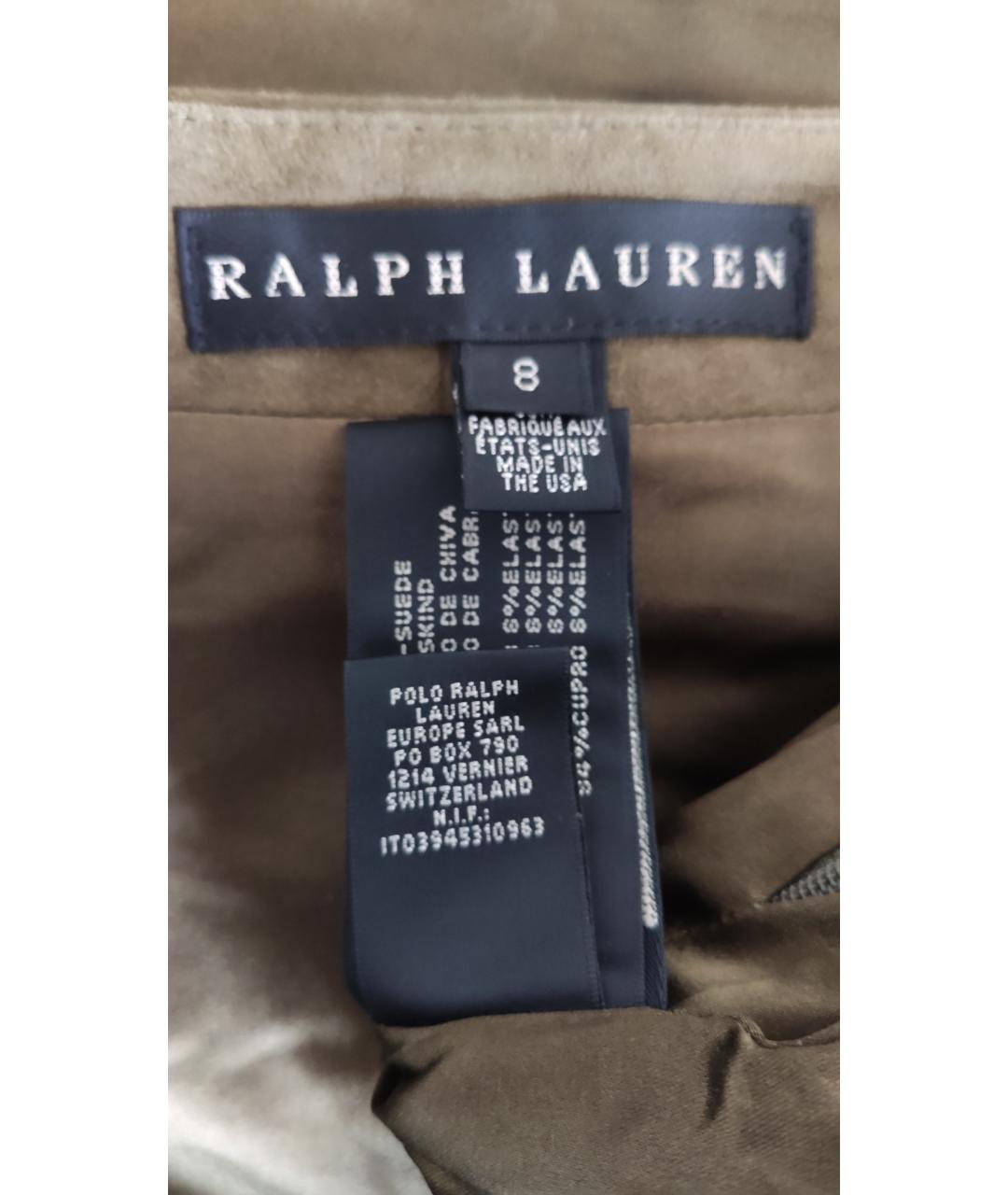 RALPH LAUREN Хаки замшевая юбка миди, фото 3