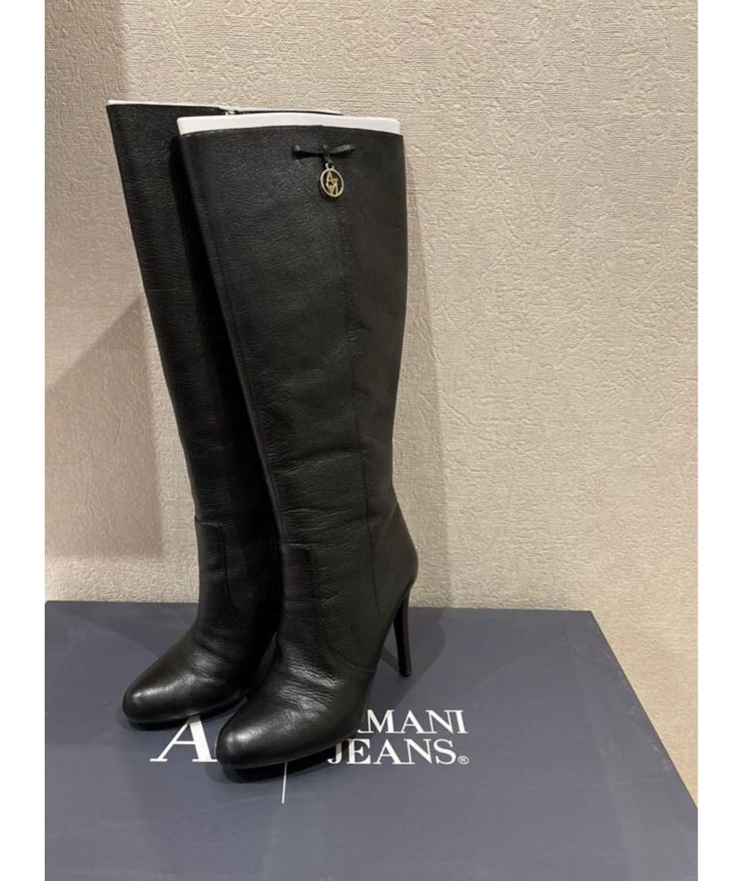 ARMANI JEANS Черные кожаные сапоги, фото 4