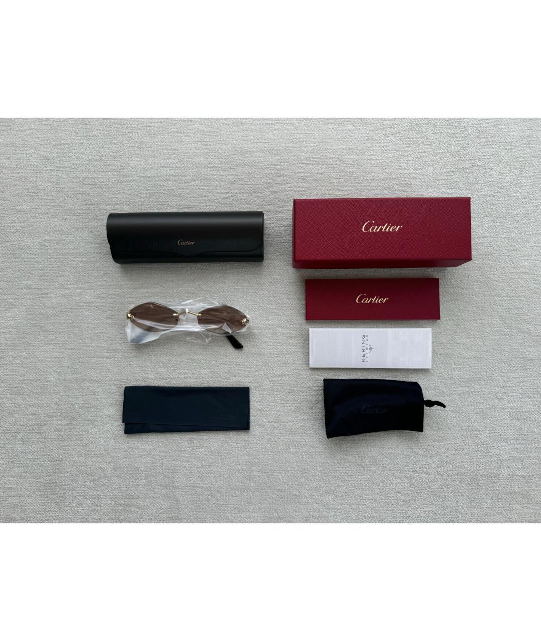 CARTIER Коричневые металлические солнцезащитные очки, фото 5
