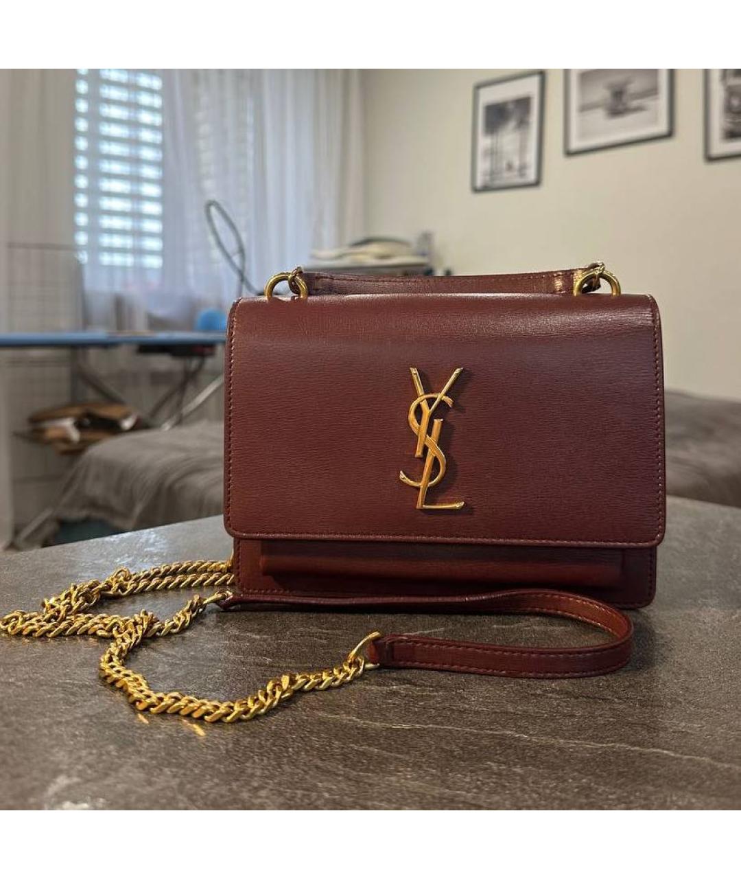 SAINT LAURENT Бордовая кожаная сумка через плечо, фото 5