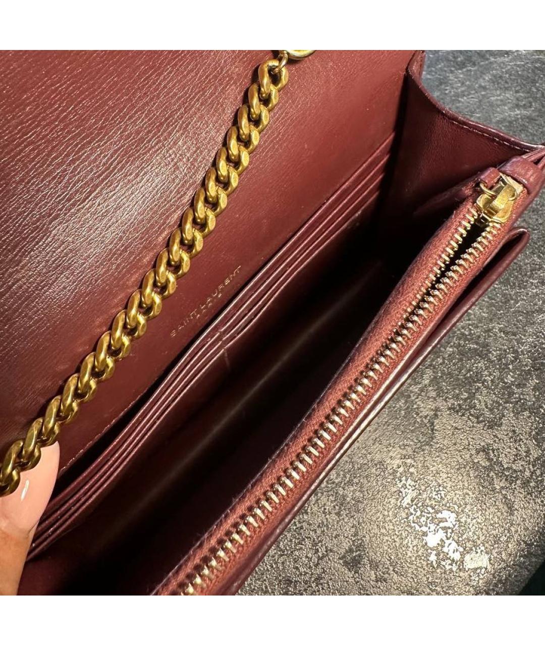 SAINT LAURENT Бордовая кожаная сумка через плечо, фото 4