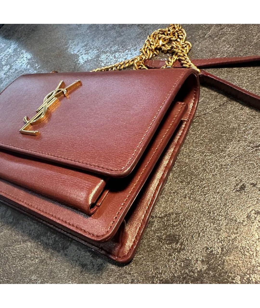 SAINT LAURENT Бордовая кожаная сумка через плечо, фото 2