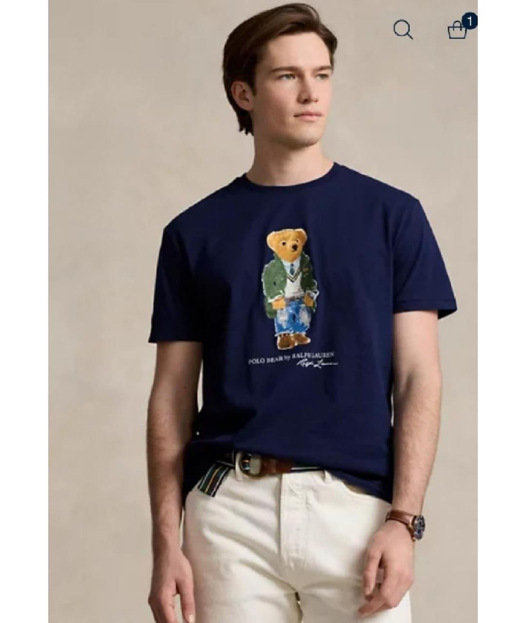 POLO RALPH LAUREN Темно-синяя хлопковая футболка, фото 3