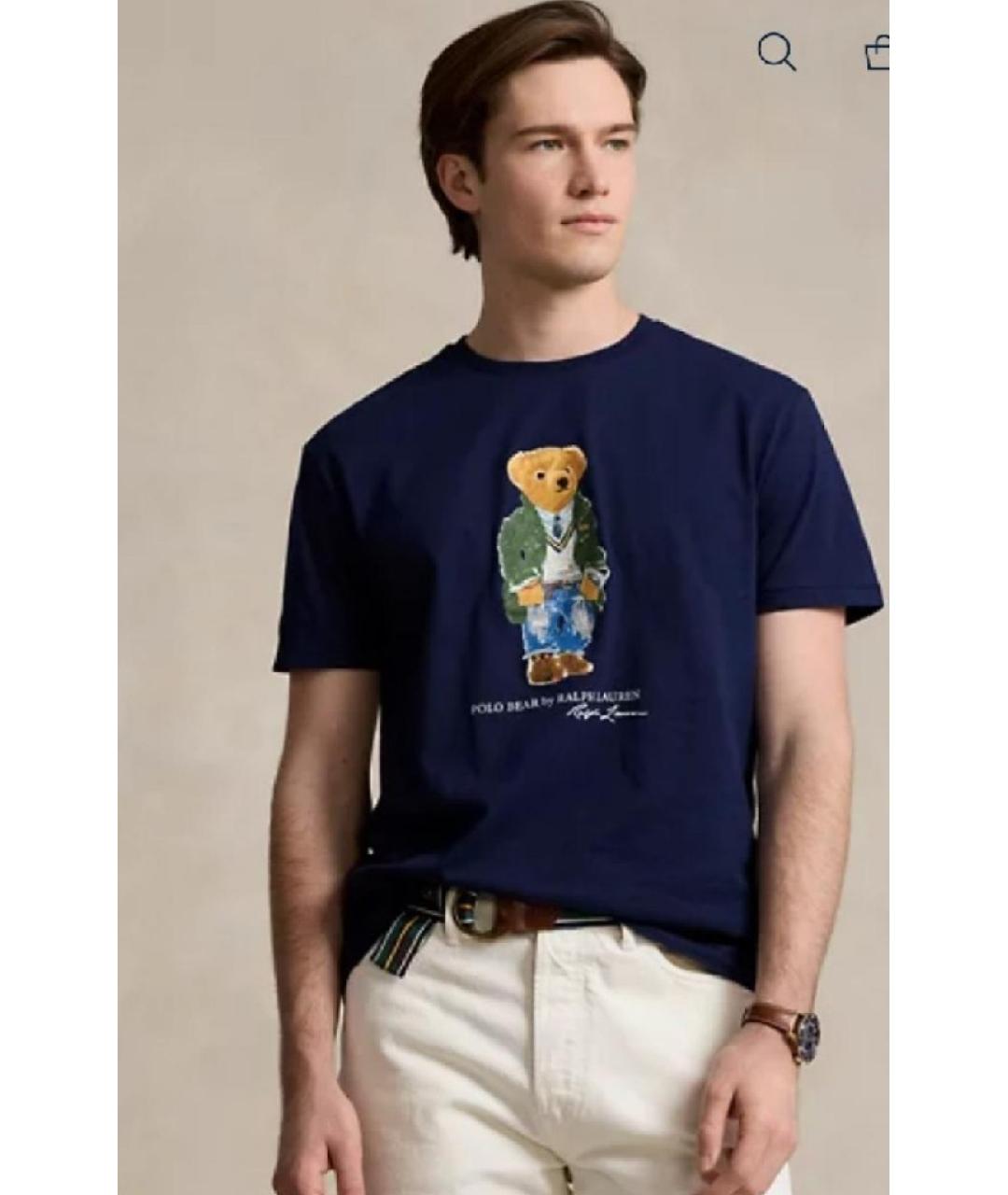 POLO RALPH LAUREN Темно-синяя хлопковая футболка, фото 3