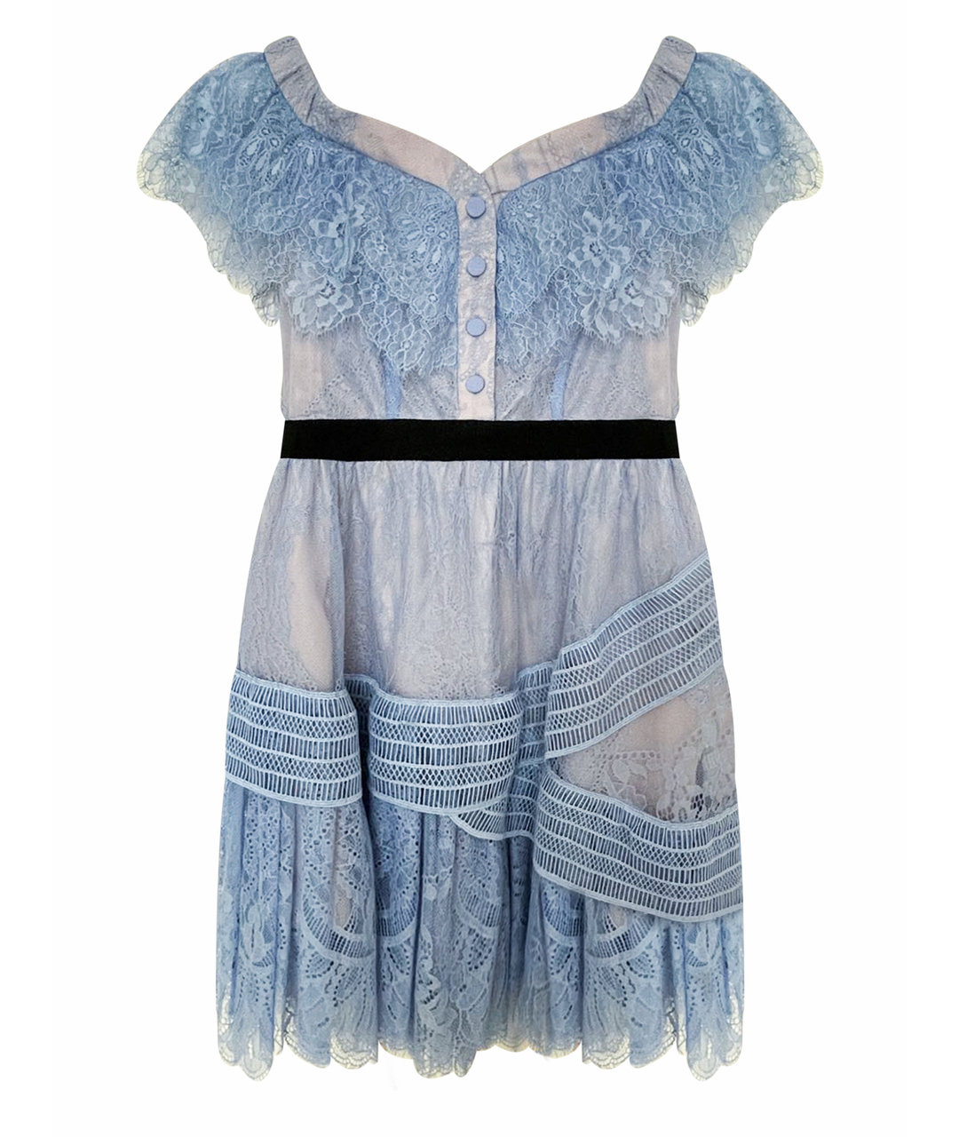 SELF-PORTRAIT Голубое кружевное повседневное платье, фото 1