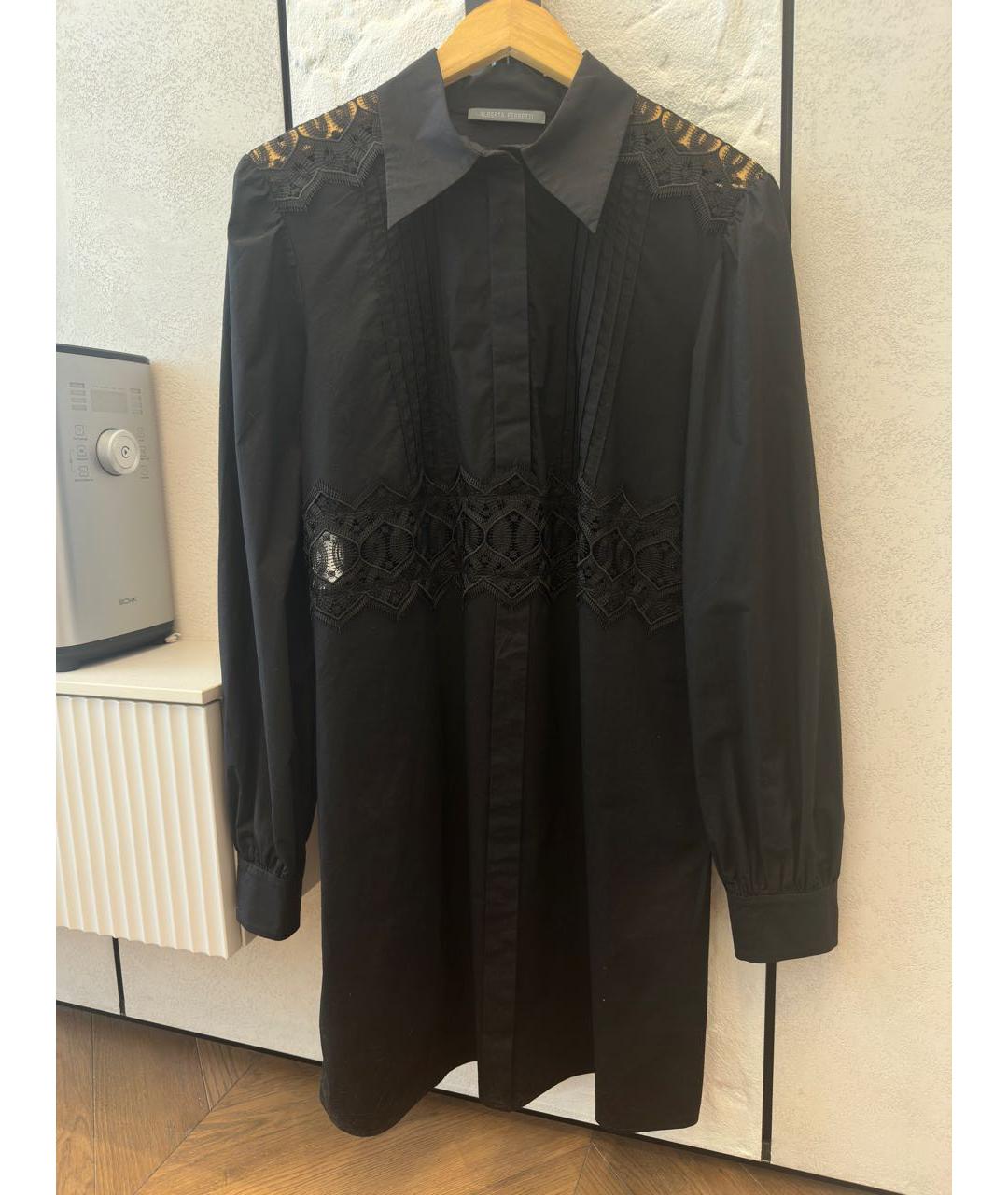 ALBERTA FERRETTI Черное хлопко-эластановое повседневное платье, фото 5