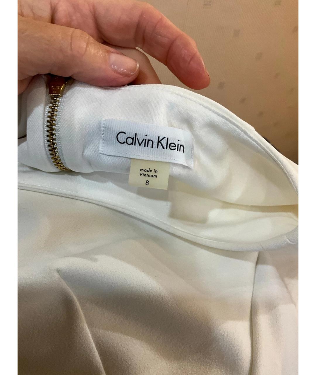 CALVIN KLEIN Белое льняное коктейльное платье, фото 2