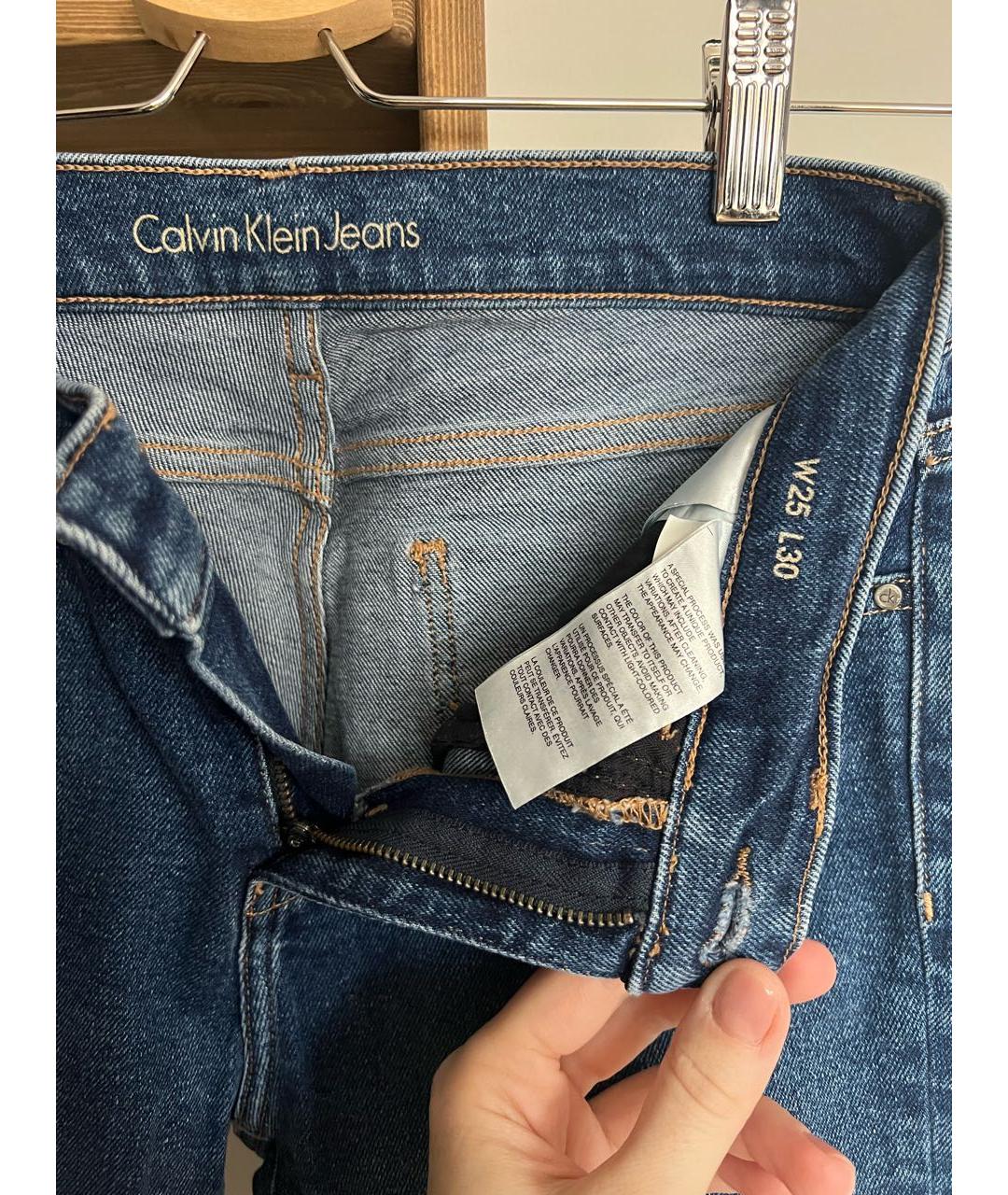 CALVIN KLEIN Синие хлопко-эластановые джинсы слим, фото 3