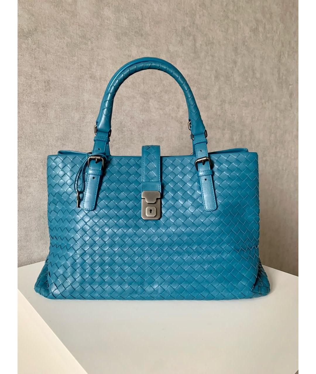 BOTTEGA VENETA Голубая кожаная сумка с короткими ручками, фото 9