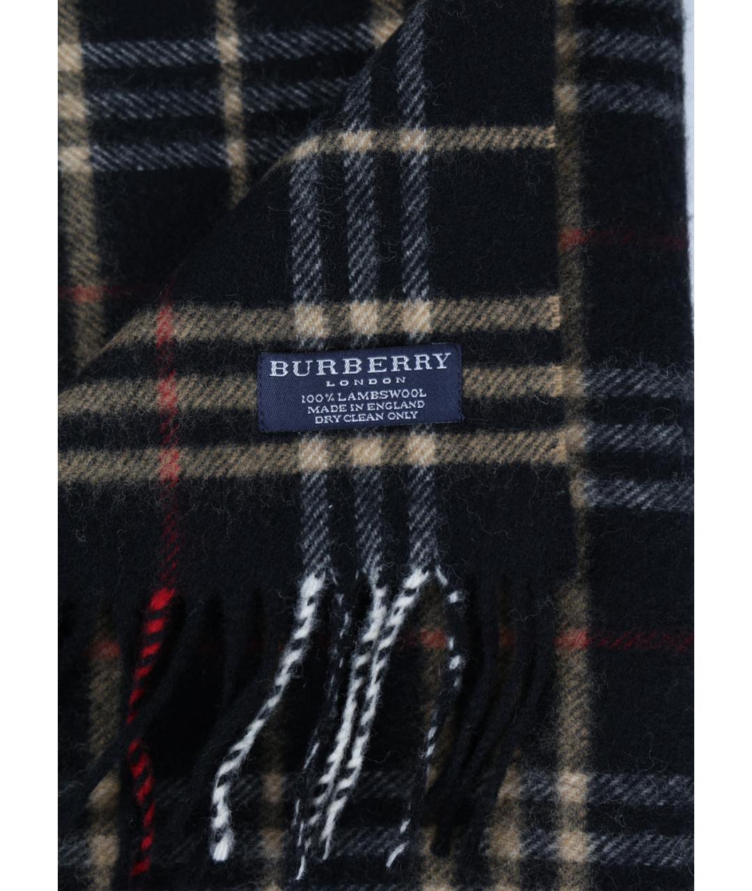 BURBERRY Черный шерстяной шарф, фото 2