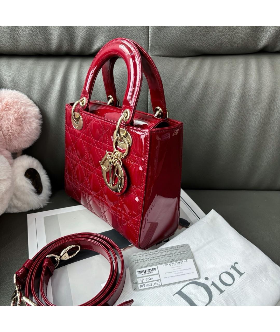 CHRISTIAN DIOR Красная сумка с короткими ручками из лакированной кожи, фото 4