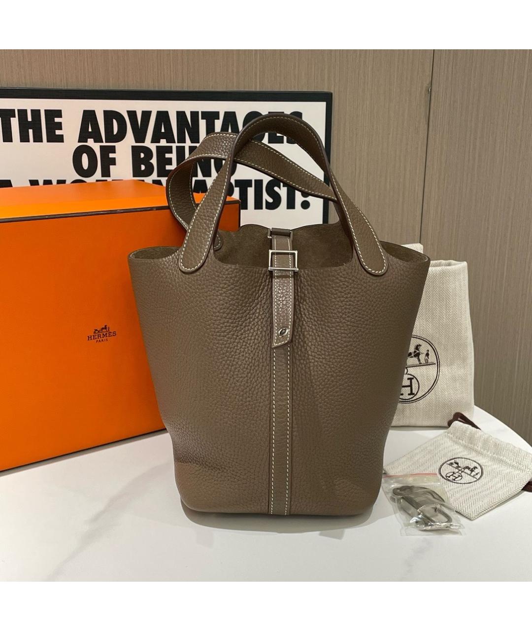 HERMES Коричневая кожаная сумка тоут, фото 9